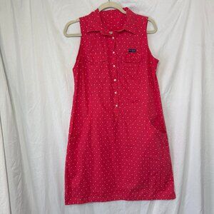 Columbia Medium M Super bonehead PFG pink polka dot collared short dress Fishing